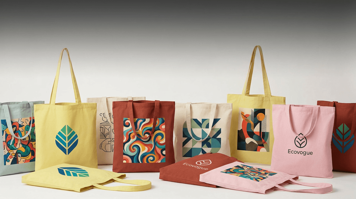 Bedruckte Baumwollbeutel in verschiedenen Farben